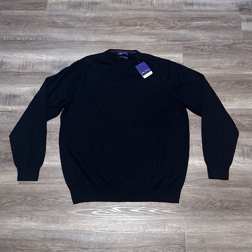 NEW Alan Flusser Black Cotton Cashmere V-Neck Pullover Sweater Men's Size XL